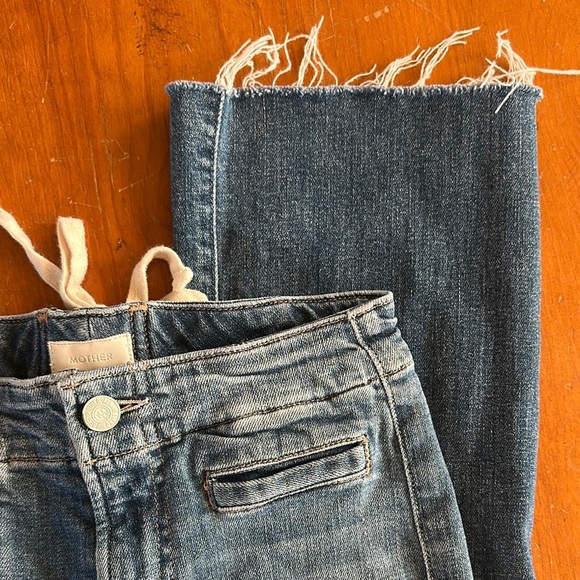 MOTHER laced hustler women’s Blue Ankle Cropped Jeans w Distressed Details sz 24 - Picture 9 of 15